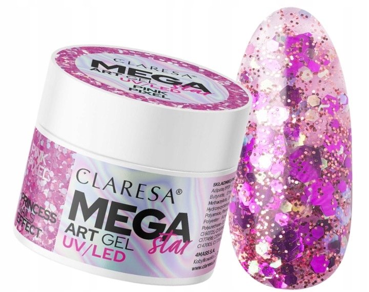CLARESA MEGA STAR GEL BROKATOWY ŻEL DO ZDOBIEŃ RÓŻ PINK PIXEL 10 g