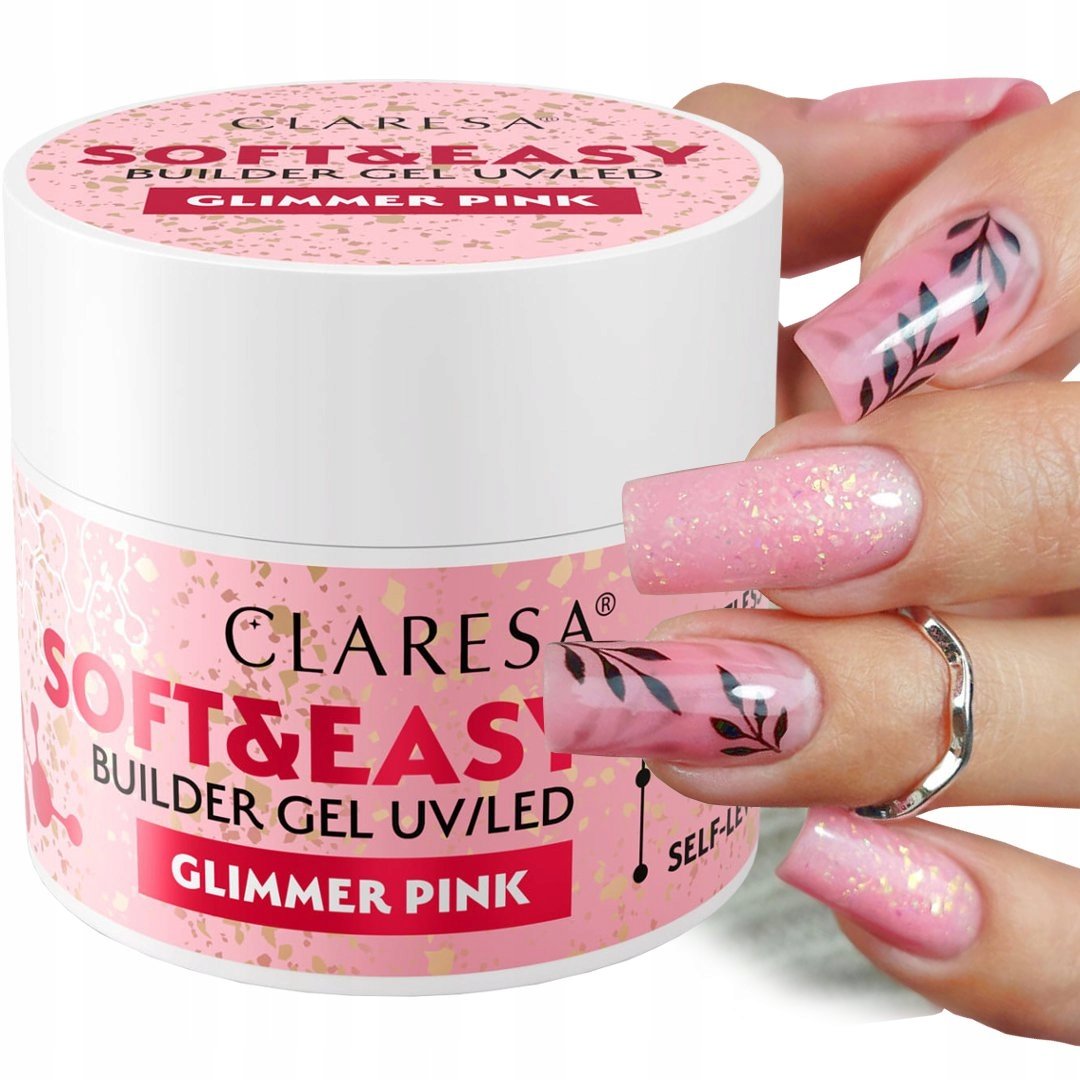 CLARESA SOFT & EASY ŻEL BUDUJĄCY DO PAZNOKCI Z DROBINĄ GLIMMER PINK 12 g