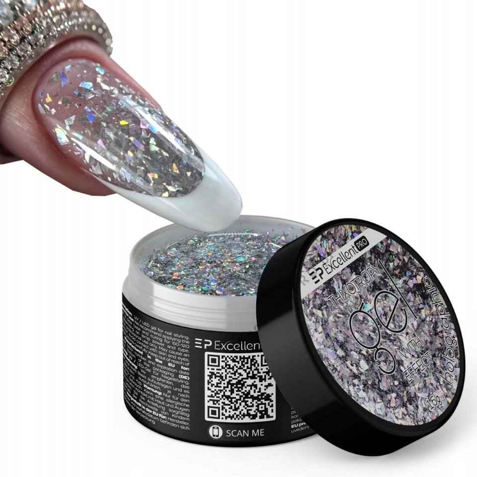 EXCELLENT PRO BUILDER GEL ŻEL BUDUJĄCY Z KAWAŁKAMI FOLII HOLOGRAPHIC 15 g