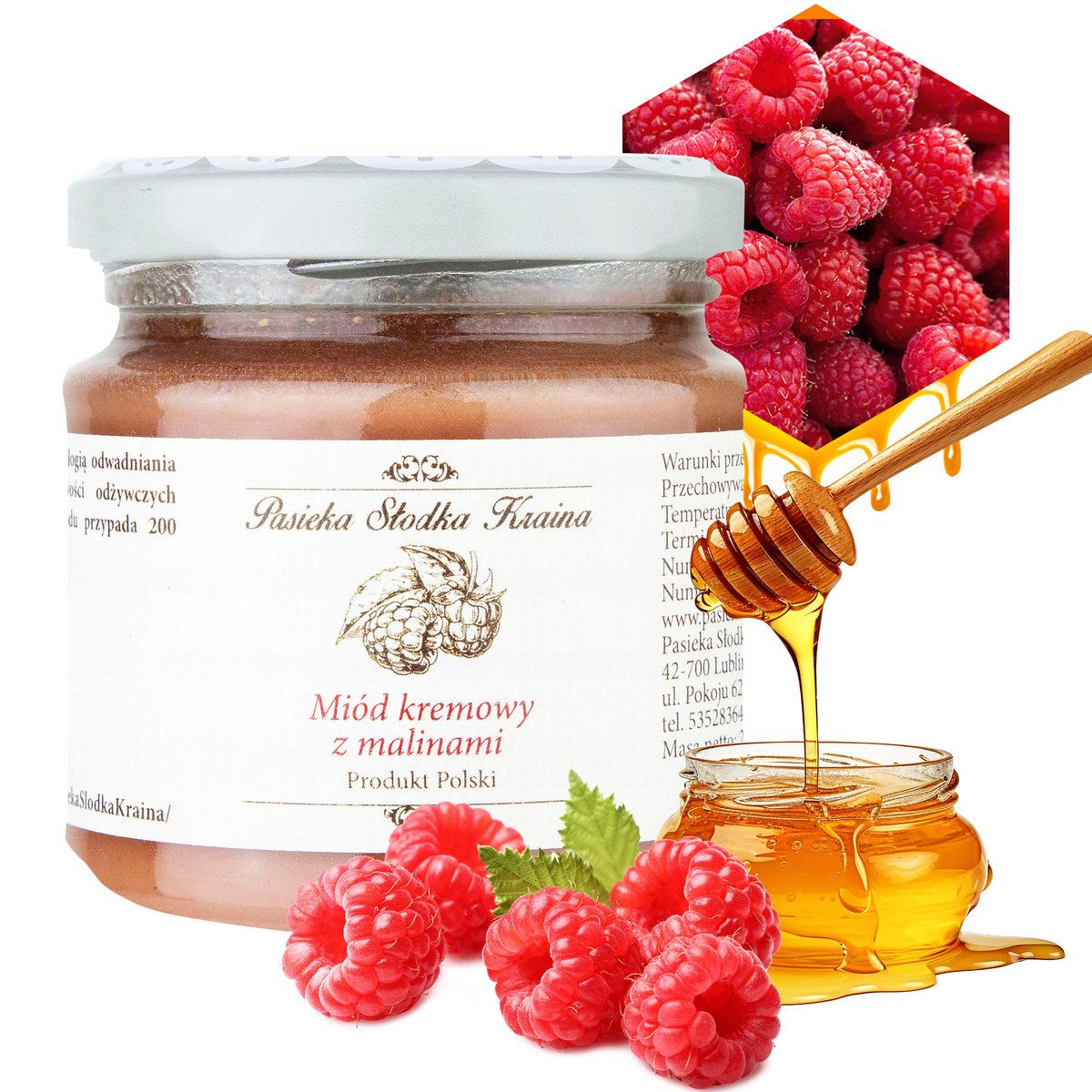 MIÓD KREMOWANY NEKTAROWY Z MALINAMI PASIEKA SŁODKA KRAINA 250G NATURALNY