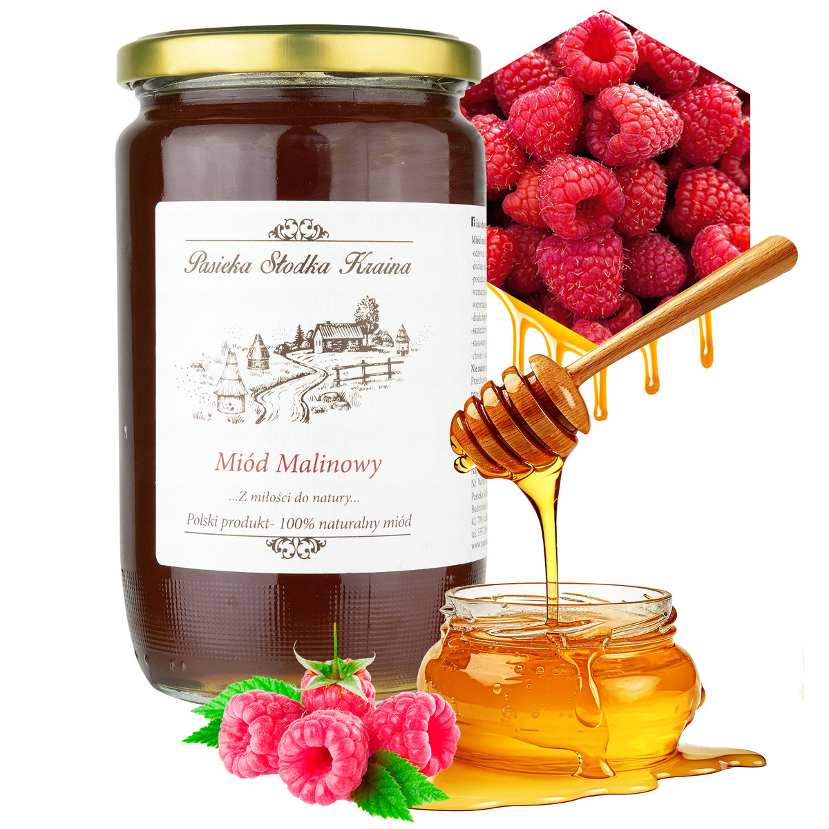 MIÓD MALINOWY DUŻY 1kg NATURALNY Z PASIEKI SŁODKA KRAINA