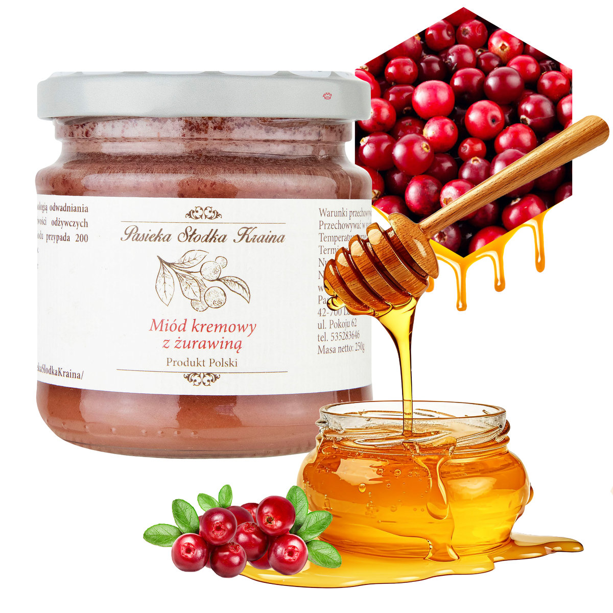 Miód kremowany z żurawiną Pasieka Słodka Kraina 250g