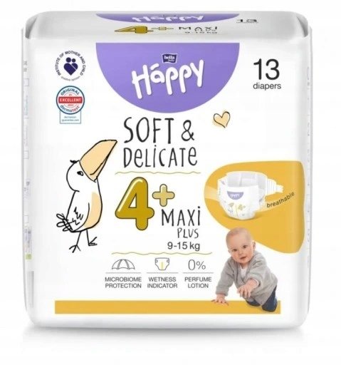 Bella Happy, rozmiar 4+ Maxi Plus 9-15kg, 13 szt.