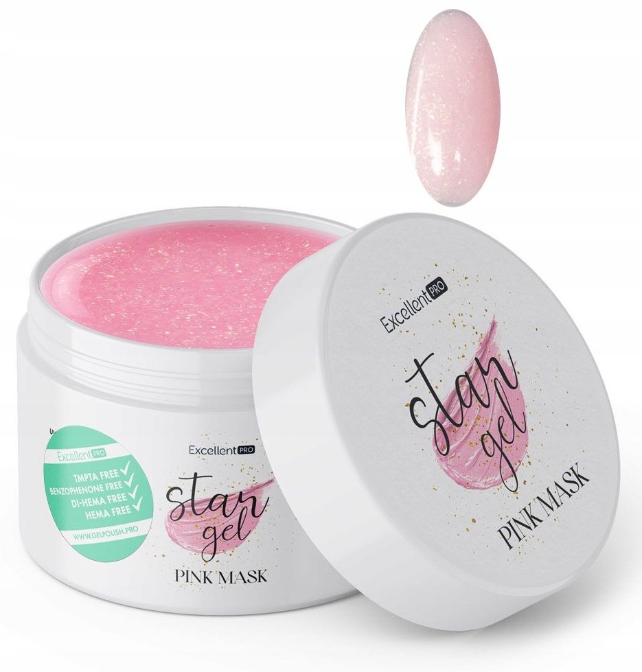 EXCELLENT PRO STAR GEL ZE ZŁOTĄ DROBINĄ ŻEL BUDUJĄCY PINK MASK 50 g