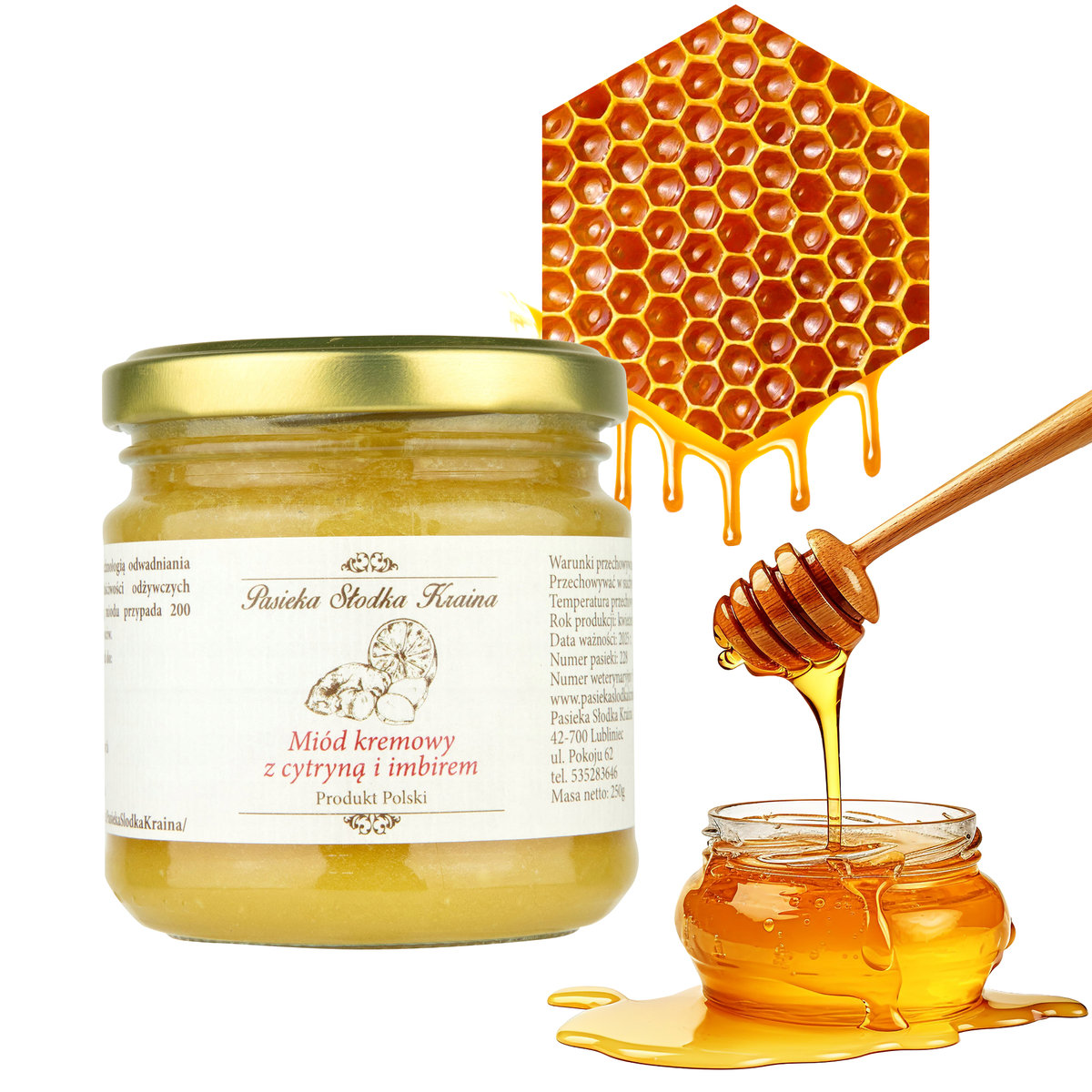 MIÓD KREMOWANY Z CYTRYNĄ I IMBIREM PASIEKA SŁODKA KRAINA 250G