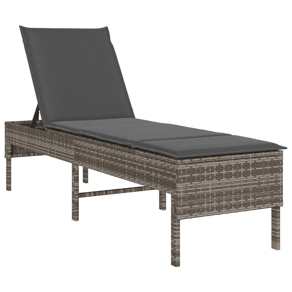 vidaXL Leżak z poduszką Szary 55x200x44cm Polirattan