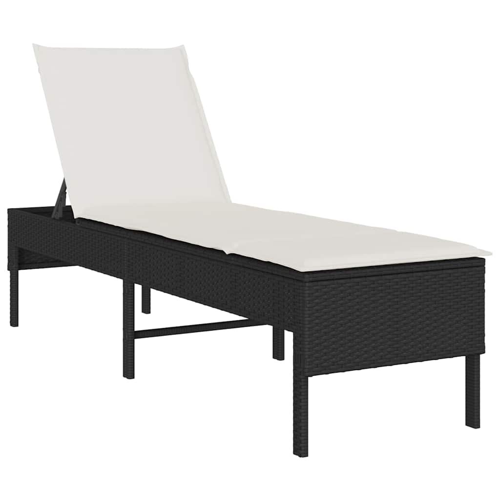 vidaXL Leżak z poduszką Czarny 55x200x44cm polirattan