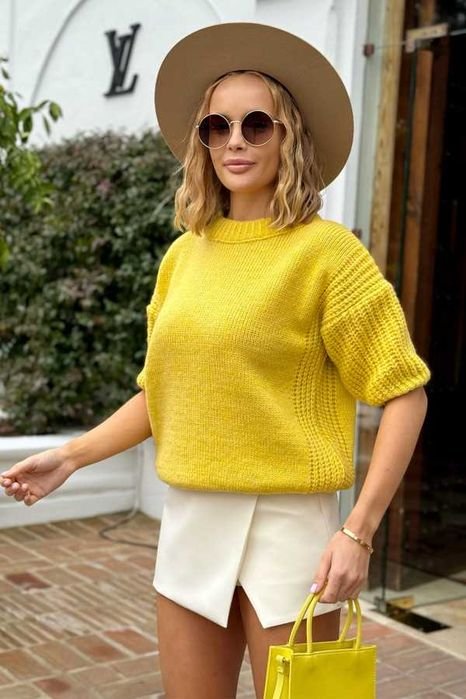 Sweter oversize z krótkim rękawem - cytrynowy One size