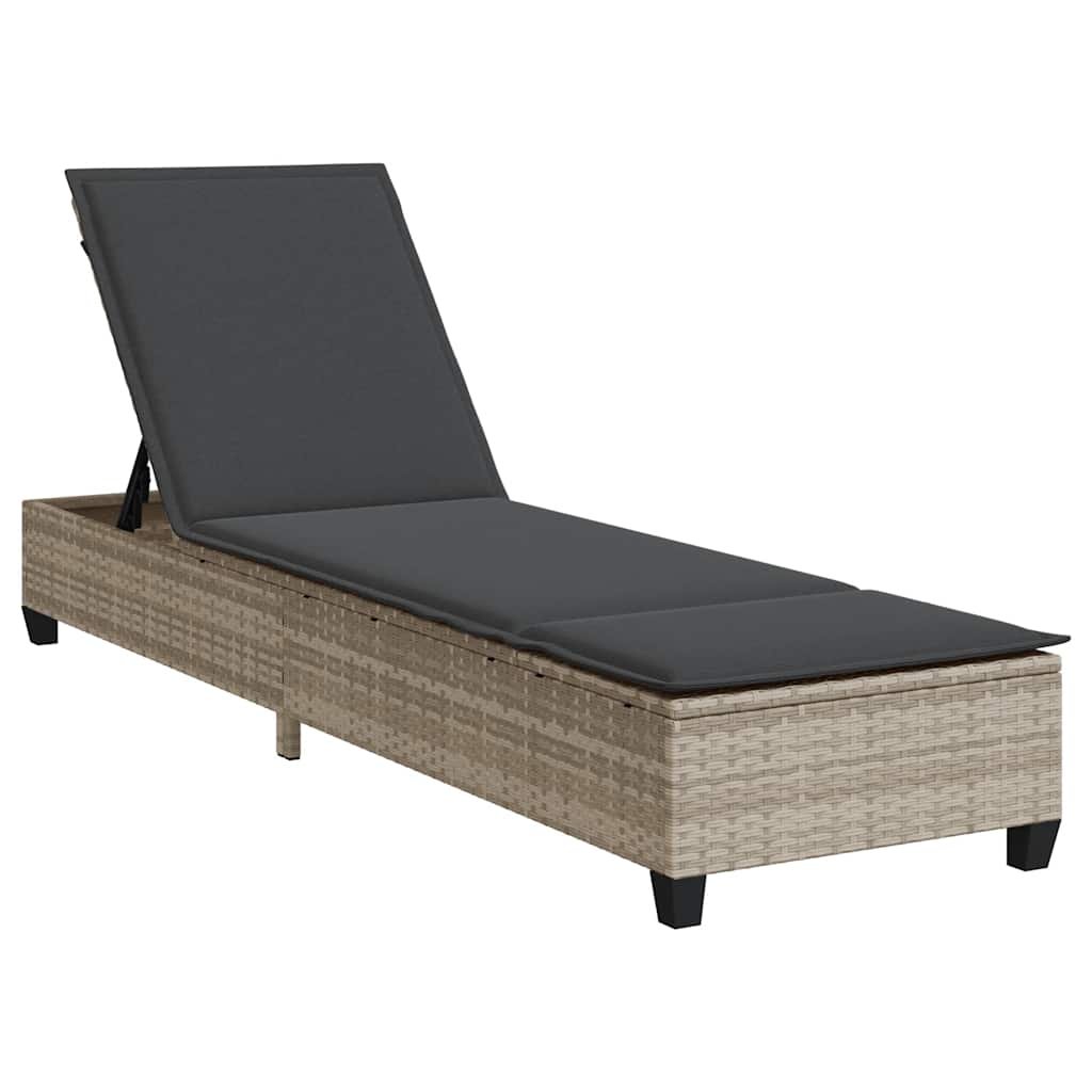 vidaXL Leżak z poduszkami Jasnoszary 55x200x25,5cm Polirattan