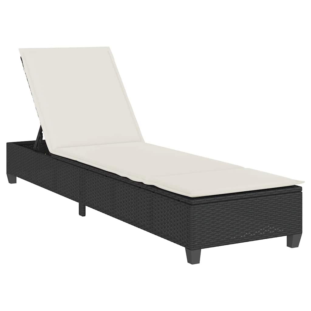 vidaXL Leżak z poduszkami Czarny 55x200x25,5cm Polirattan