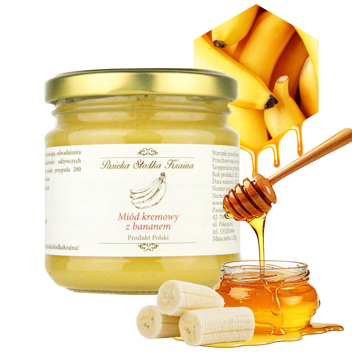 MIÓD KREMOWANY NEKTAROWY Z CYTRYNĄ I IMBIREM PASIEKA SŁODKA KRAINA 250G