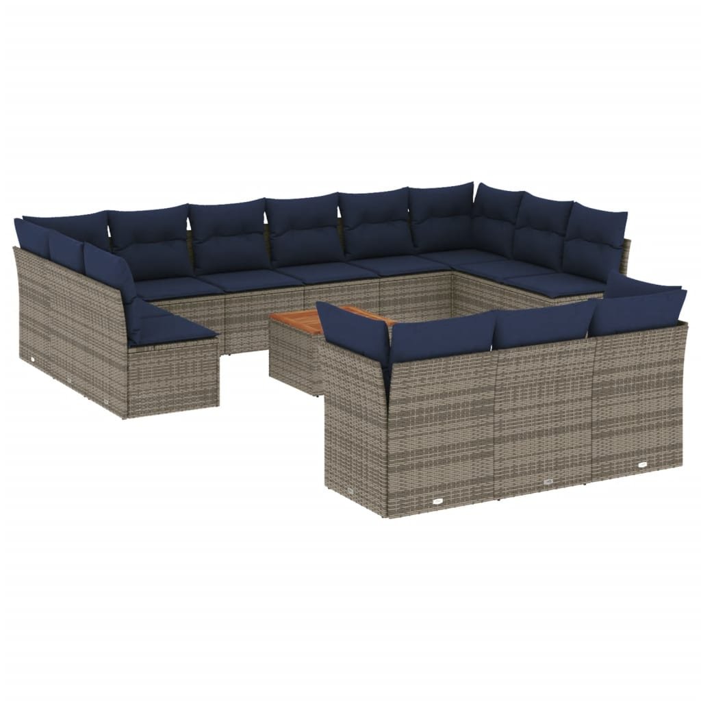 vidaXL 14-cz. zestaw mebli ogrodowych z poduszkami, szary, polirattan