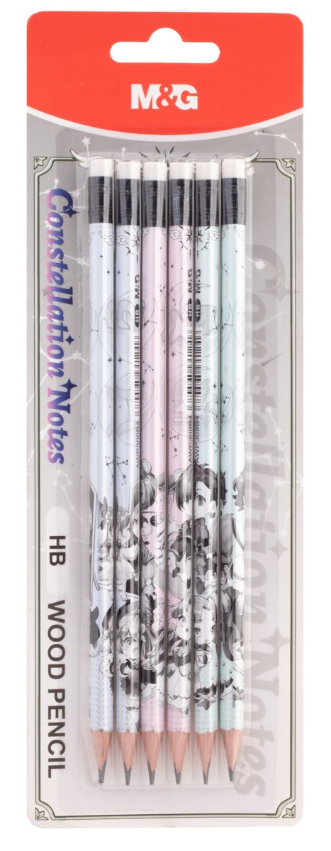 Ołówek trójkątny z gumką, Manga 12 Konstelacji, 6 szt. blister, HB, MG