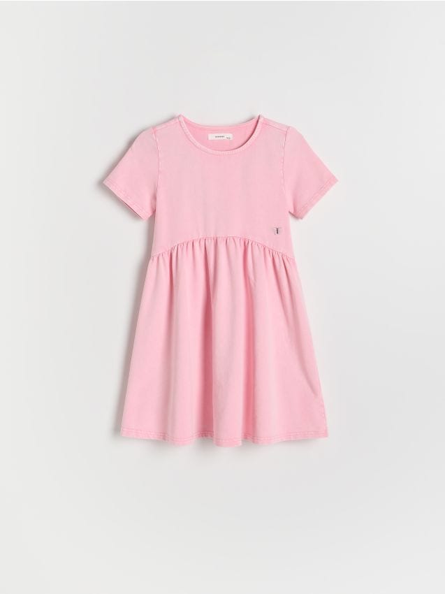 Reserved - Sukienka z efektem sprania - pastelowy róż