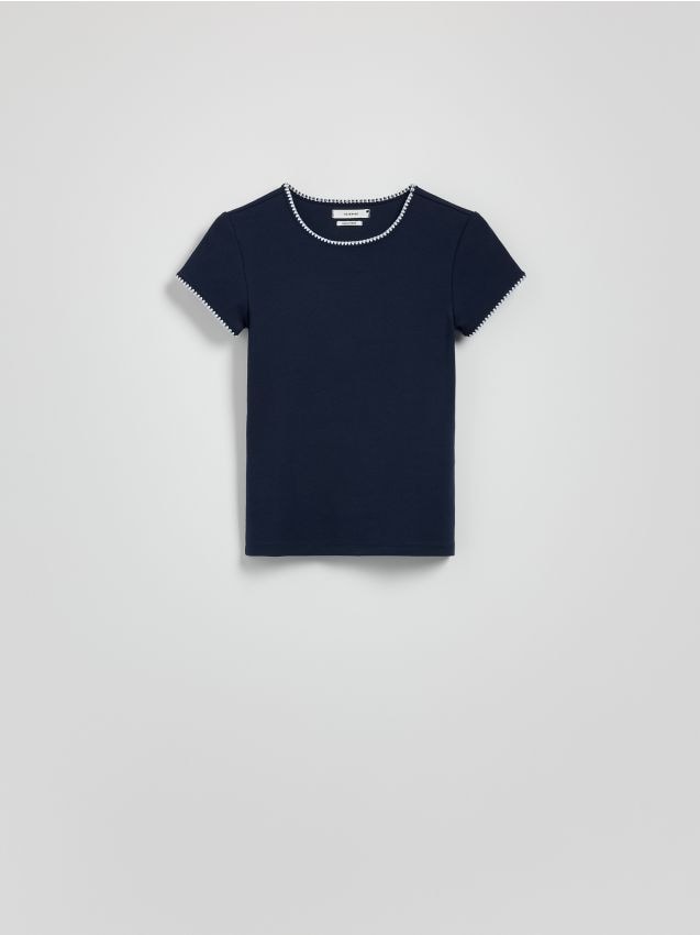 Reserved - T-shirt z modalem - granatowy