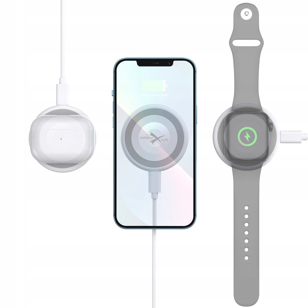 ŁADOWARKA INDUKCYJNA – MAGSAFE – QI – 15W + KABEL USB 2M – WR-3IN1 – BIAŁA