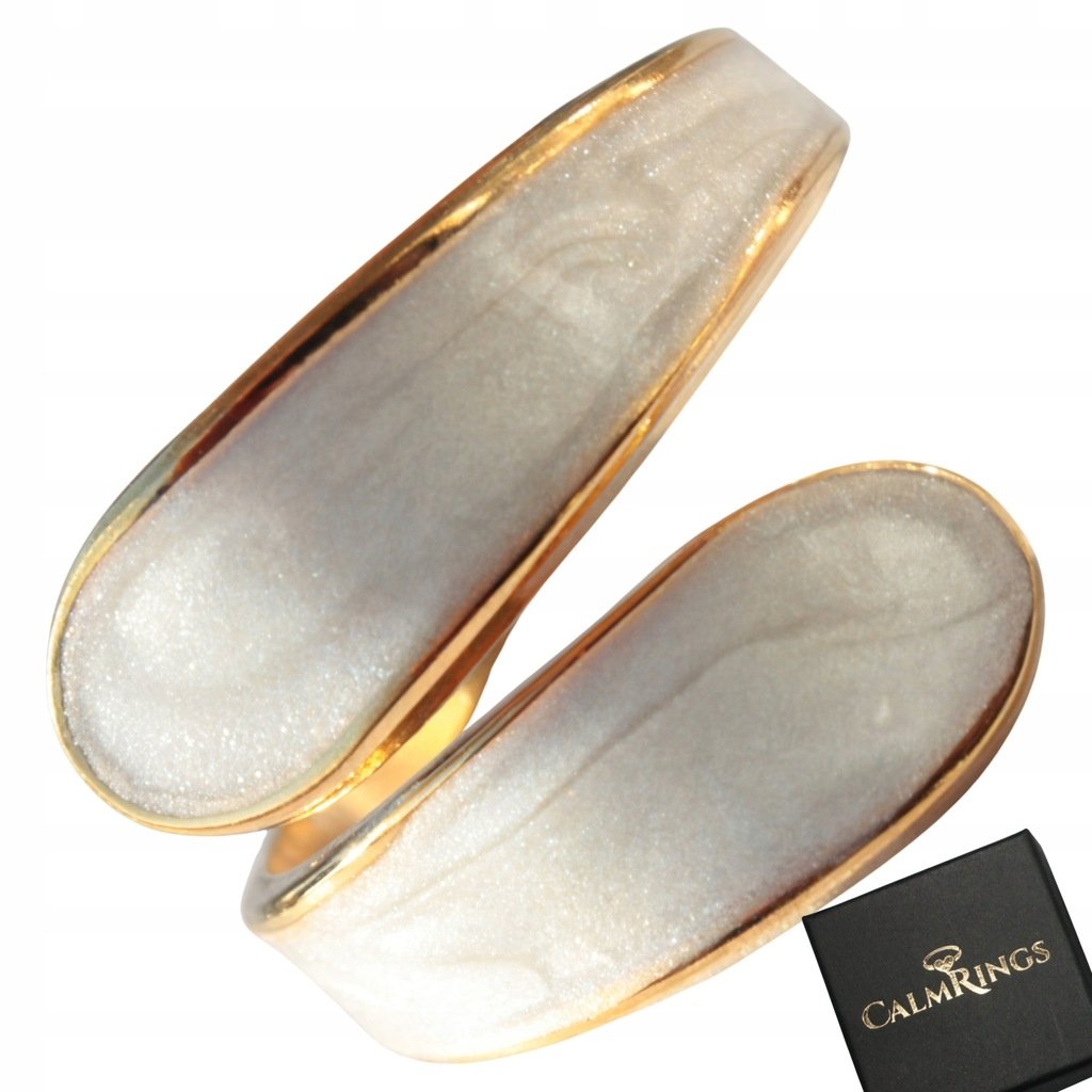 ZŁOTY PIERŚCIONEK BIAŁY WZÓR stal chirurgiczna imitacja masy perłowej