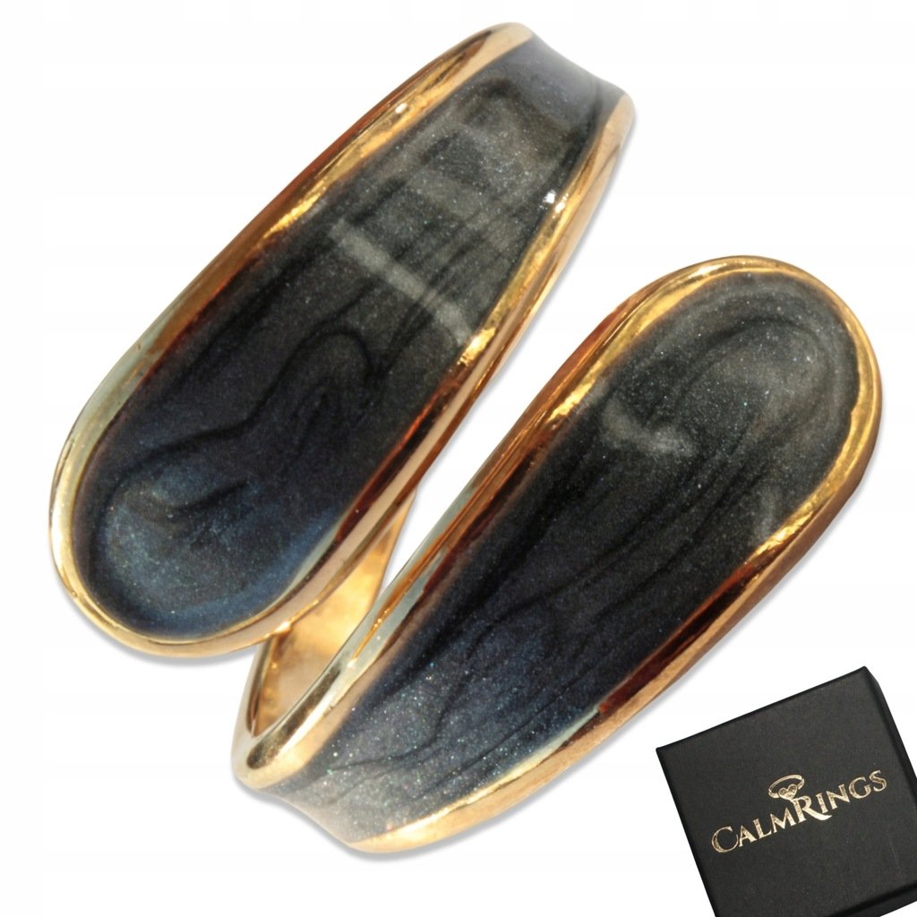 ZŁOTY PIERŚCIONEK CZARNY WZÓR stal chirurgiczna imitacja masy perłowej