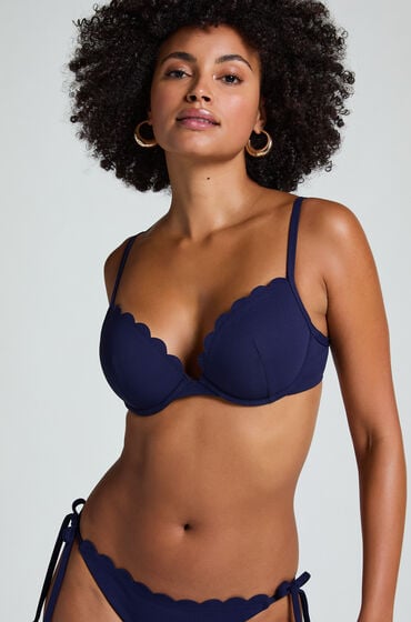 Hunkemöller Góra od bikini push-up z fiszbinami, z falowanym brzegiem, miseczki A – E Niebieski