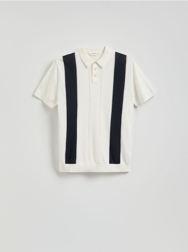 Reserved - Sweter polo w paski - biały