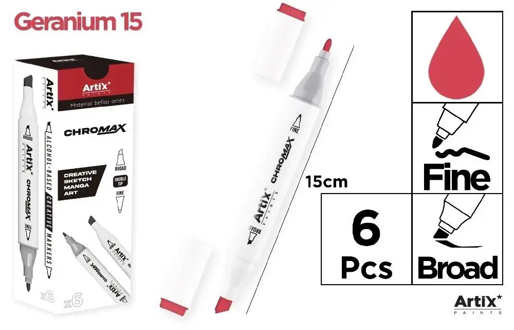 Marker Chromax z 2 końcówk. geranium 15 (6szt) - Artix