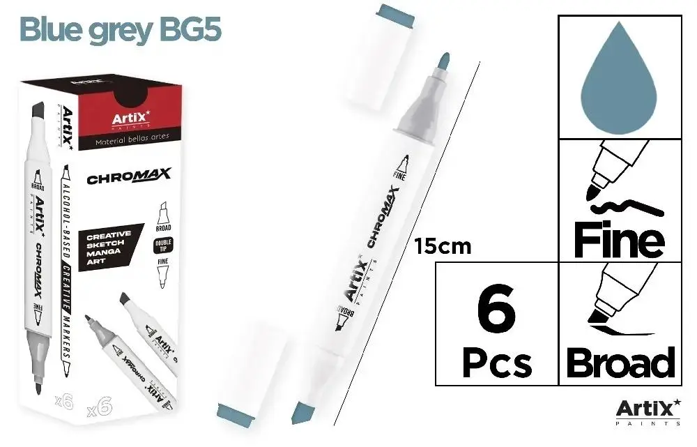 Marker Chromax z 2 końcówk. blue grey BG5 (6szt) - Artix