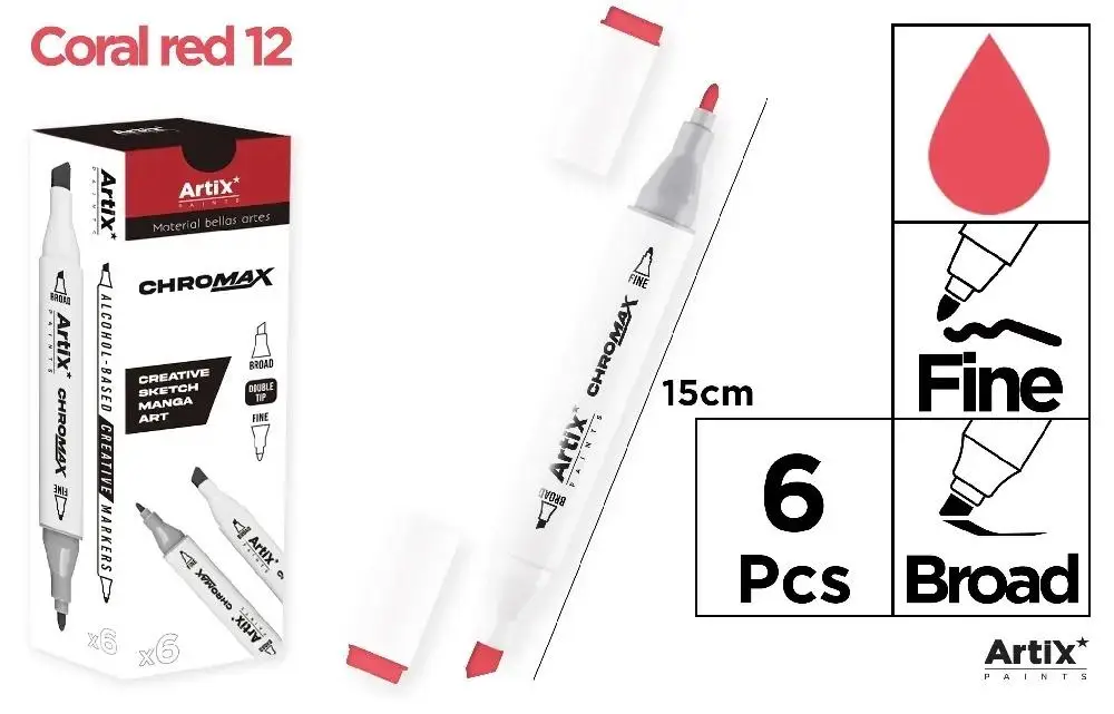Marker Chromax z 2 końcówk. coral red 12 (6szt) - Artix