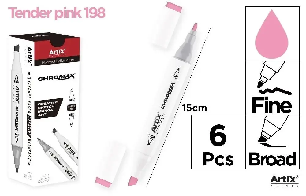 Marker Chromax z 2 końcówk. tender pink 198 (6szt) - Artix