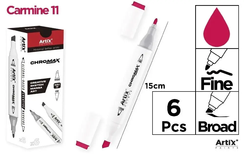 Marker Chromax z 2 końcówk. carmine 11 (6szt) - Artix
