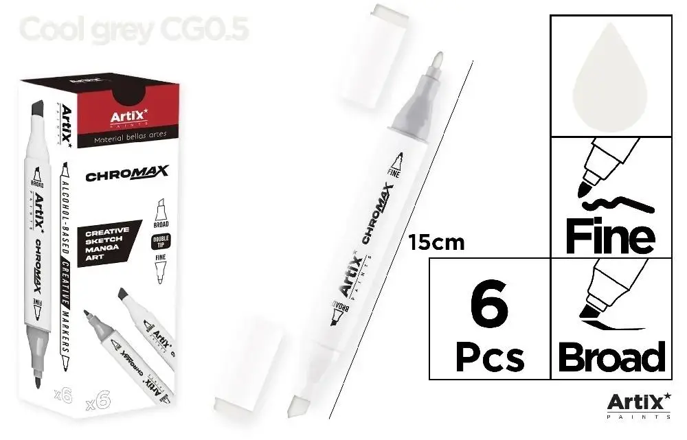 Marker Chromax z 2 końcówk. cool grey CGO.5 (6szt) - Artix