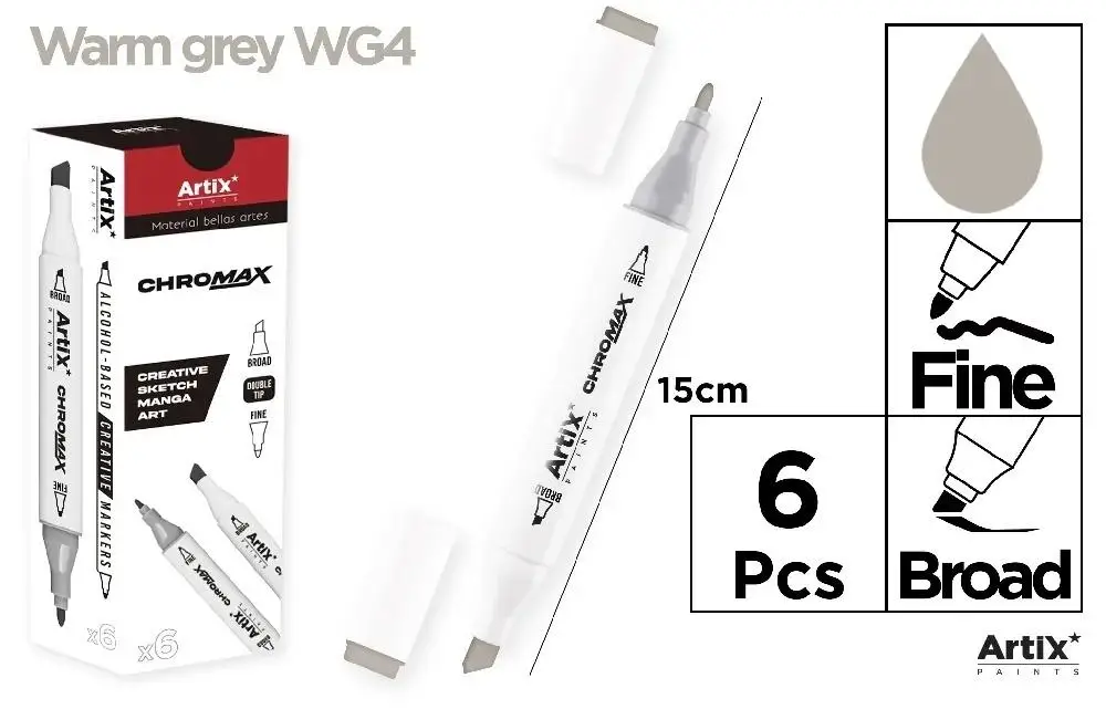Marker Chromax z 2 końcówk. warm grey WG4 (6szt) - Artix