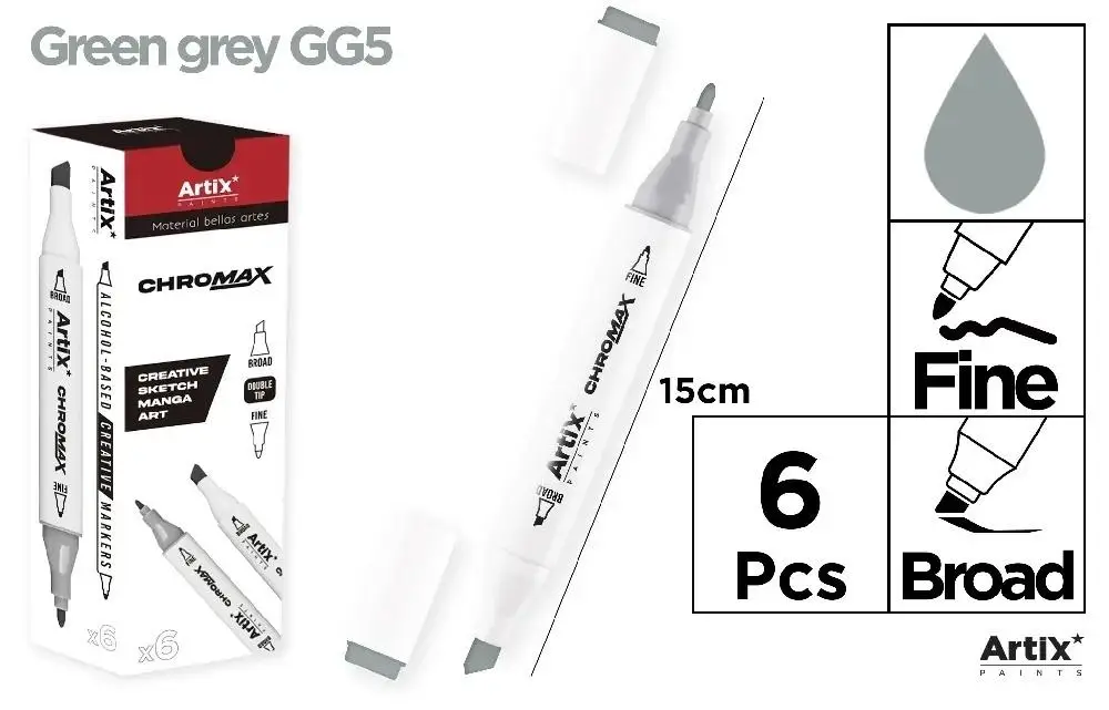 Marker Chromax z 2 końcówk. green grey GG5 (6szt) - Artix