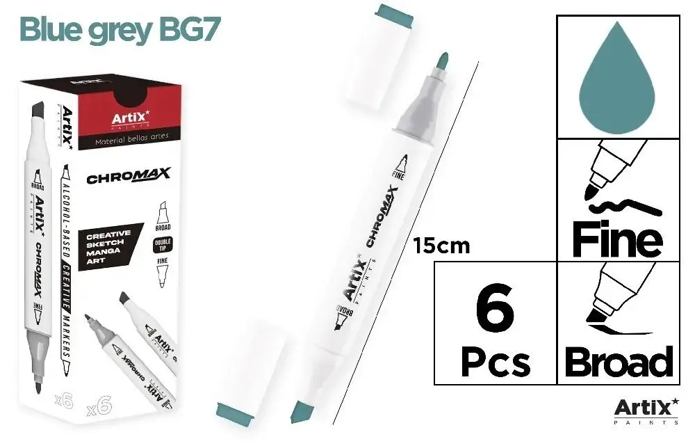 Marker Chromax z 2 końcówk. blue grey BG7 (6szt) - Artix