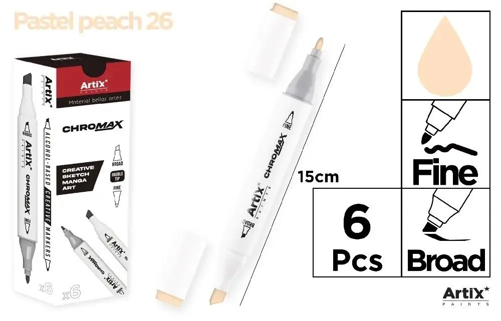 Marker Chromax z 2 końcówk. pastel peach 26 (6szt) - Artix