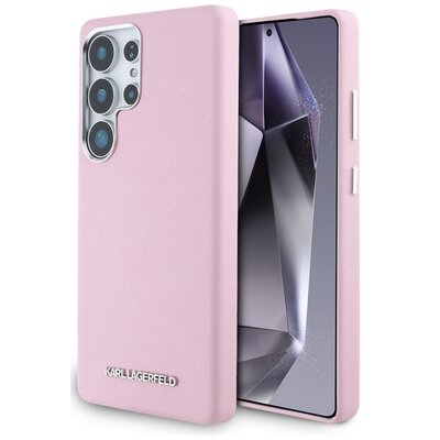 Etui KARL LAGERFELD Saffiano Full Wrapped Elongated Metal Logo MagSafe do Samsung Galaxy S25 Ultra Różowy