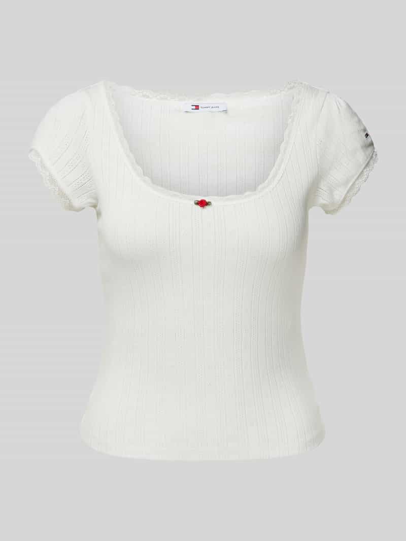 T-shirt z imitacji dzianiny model ‘POINTELLE’