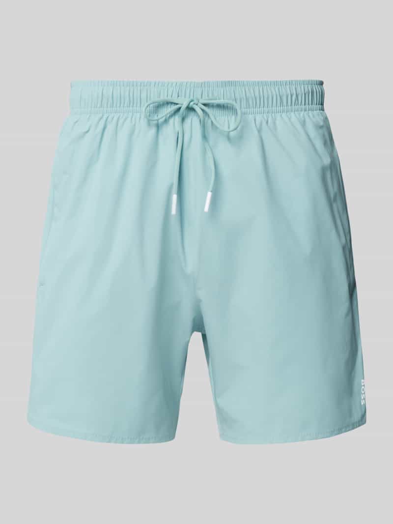 Spodenki kąpielowe o kroju relaxed fit z nadrukiem z logo model ‘Iconic’