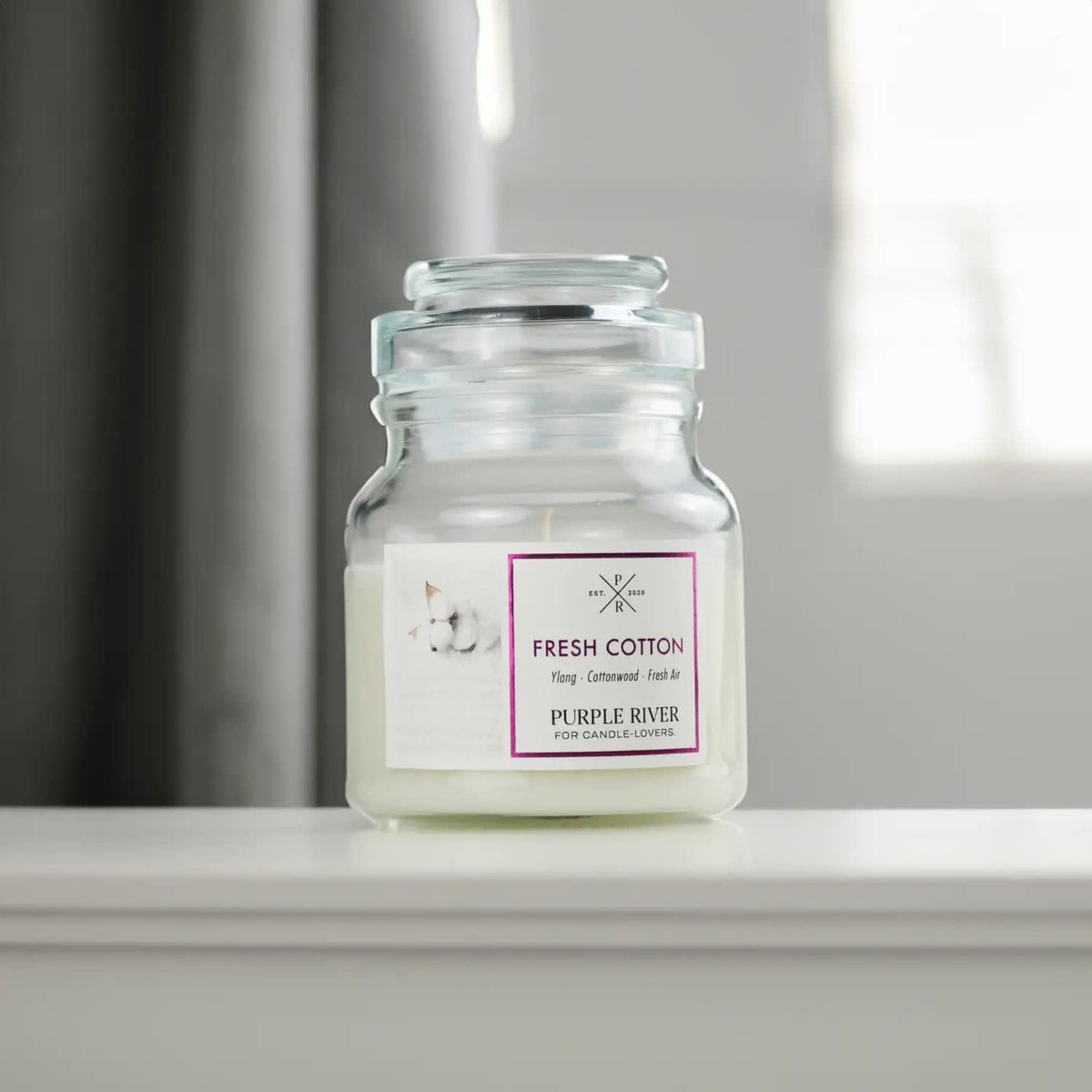 Sojowa świeca zapachowa w szkle Purple River 113 g Świeże Pranie Fresh Cotton