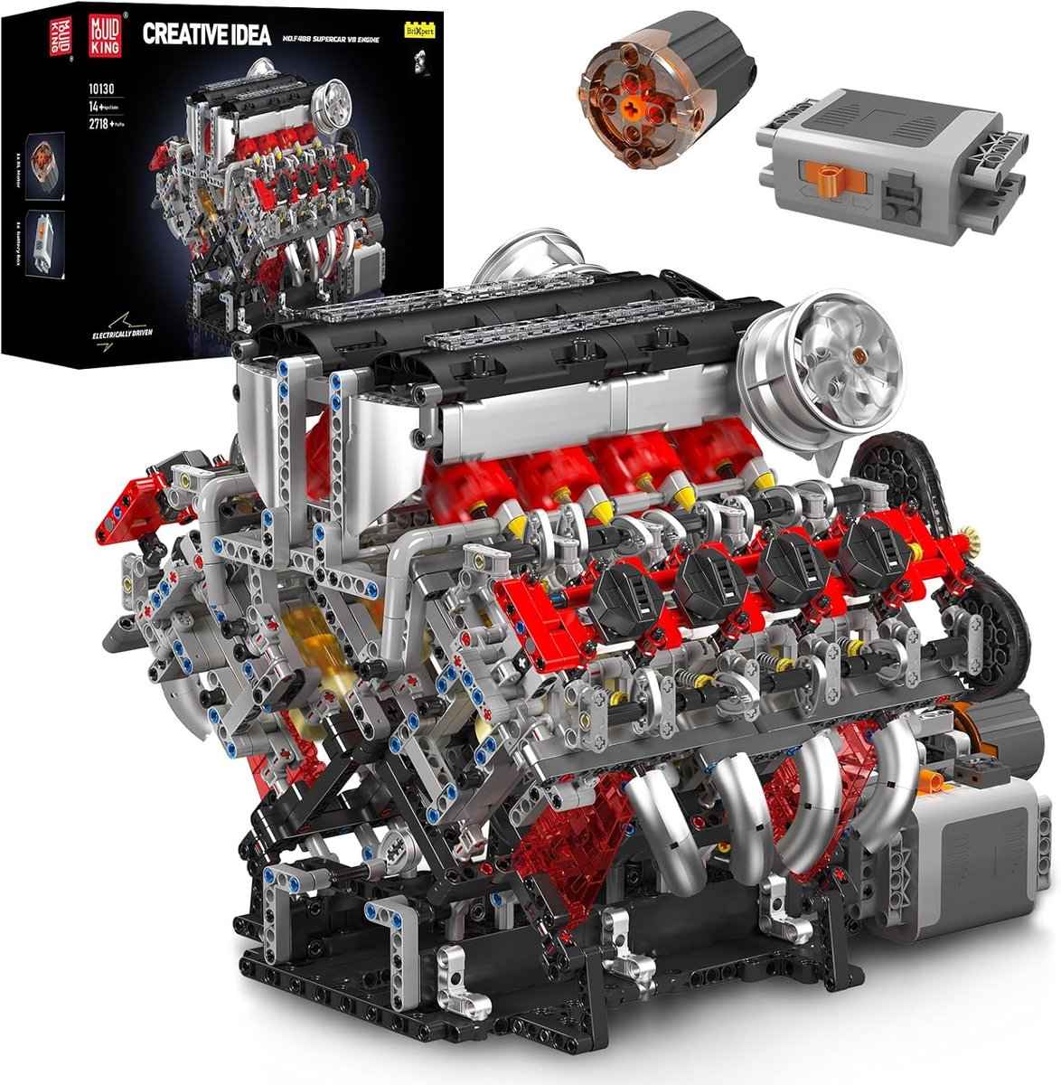 KLOCKI KONSTRUKCYJNE MOULD KING 10130 SILNIK F488 SUPERCAR V8 ENGINE 2718 EL.