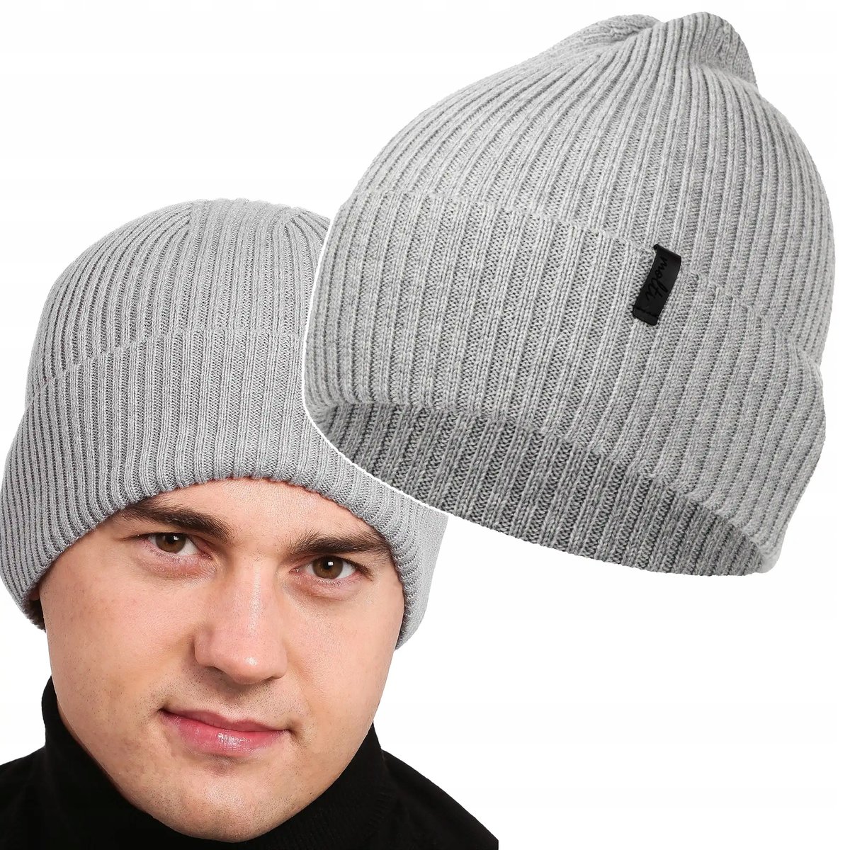 Czapka męska jesienna zimowa klasyczna uniwersalna CIEPŁA 100% wełna 55-60