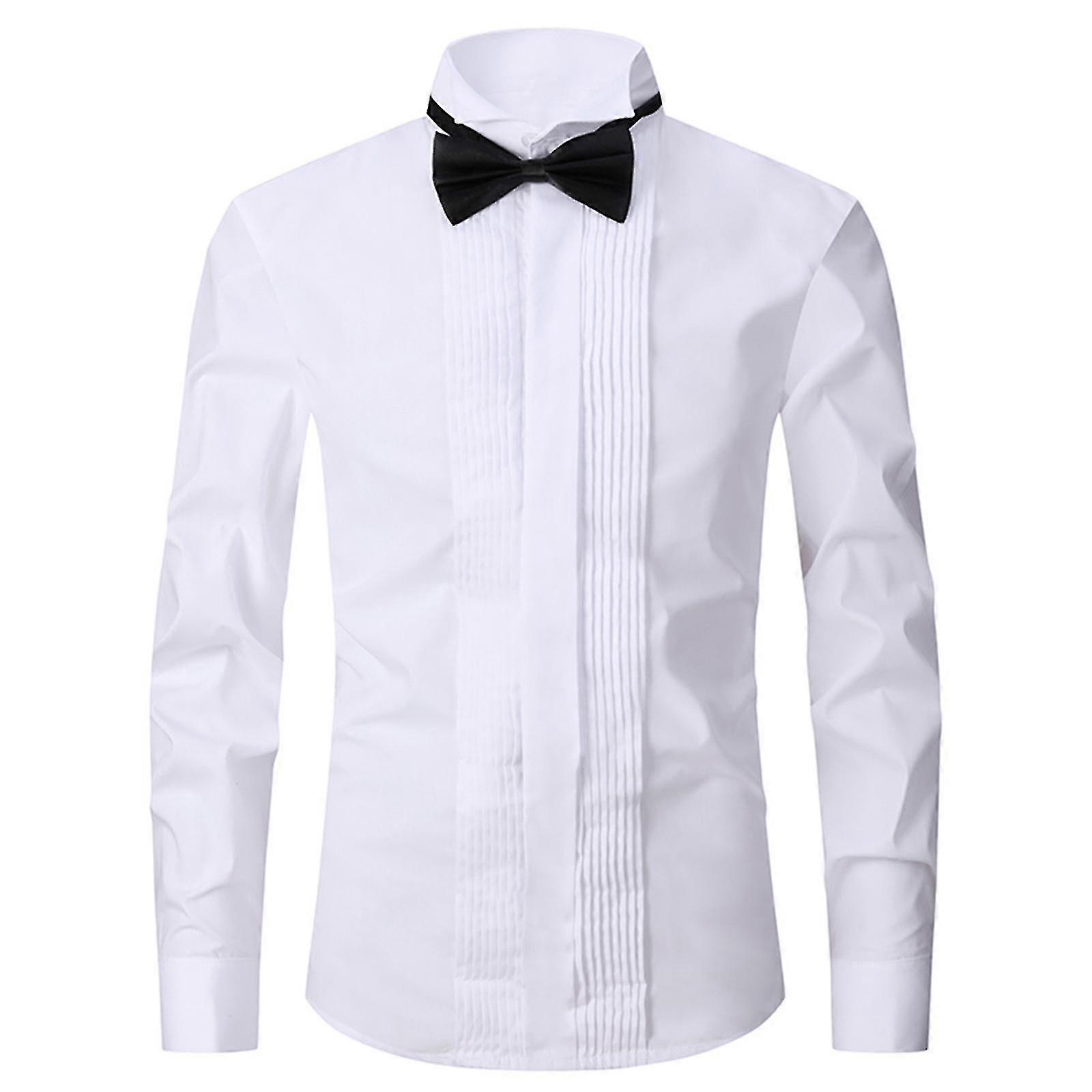 Sukienka Koszula Męska Smokingowa Kołnierz Groomsman's Dress Groom Groom Koszula ślubna Mężczyzna Biały M