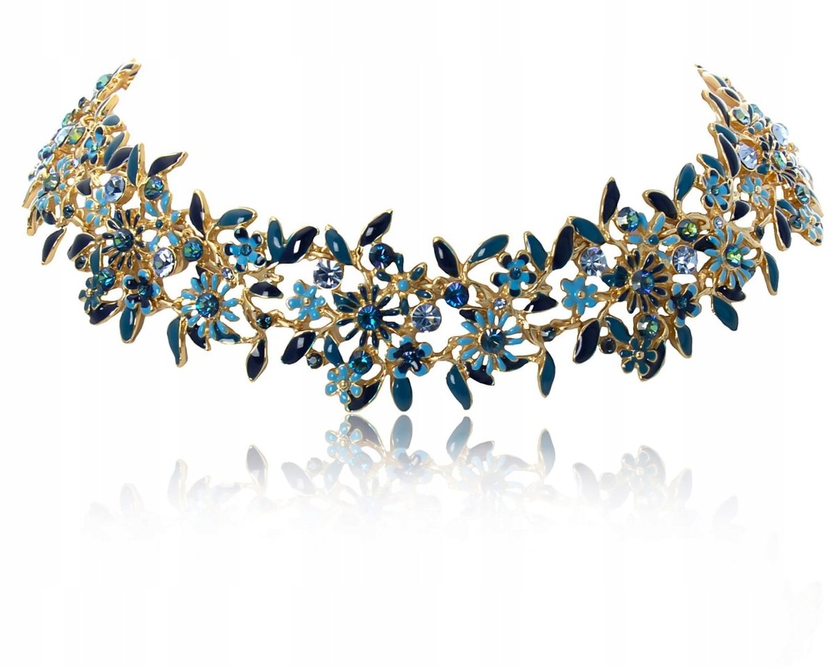 CHOKER NIEBIESKIE KWIATUSZKI Z KRYSZTAŁKAMI Z KOLEKCJI BLOSSOM (C8157AU/1/N