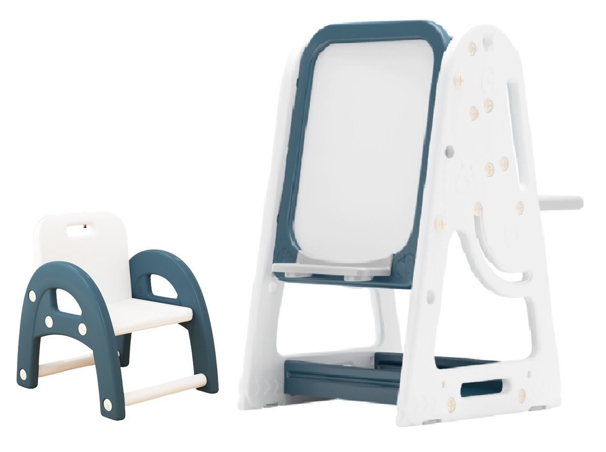 Stolik Z Krzesełkiem Tablica Magnetyczna Półki 3W1 Niebiesko-Biały