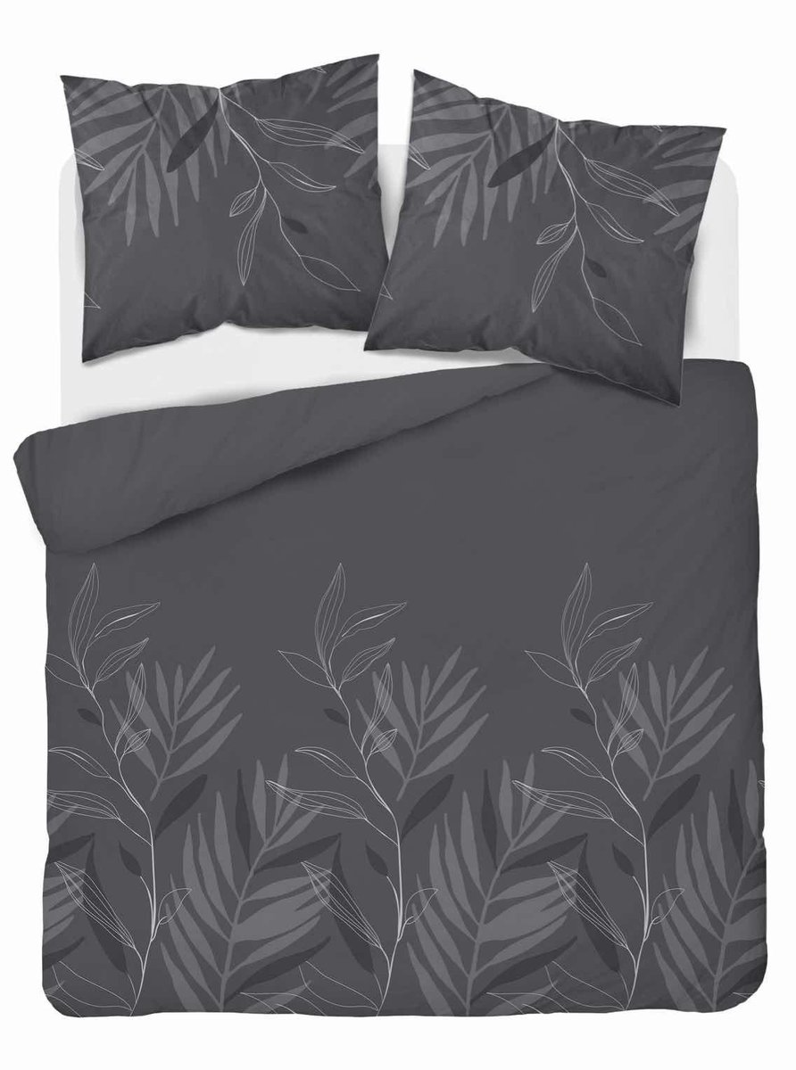 Pościel satynowa 180x200 grafitowa liście Home Satin
