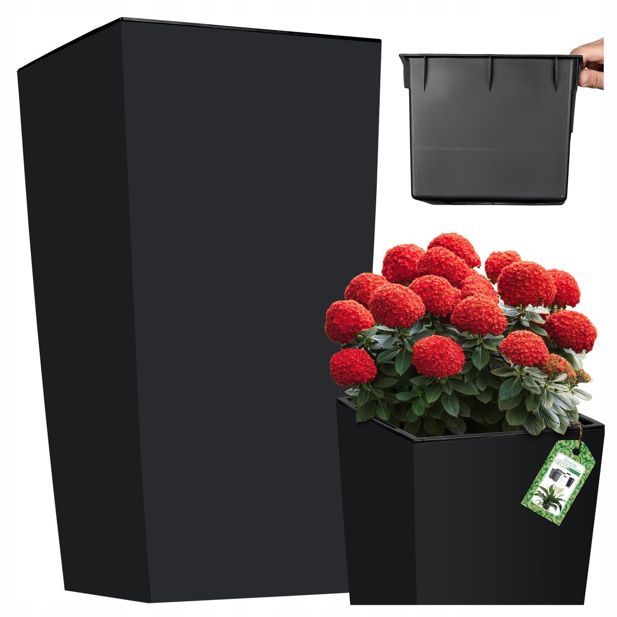 DONICZKA DONICA OGRODOWA ANTRACYT MAT KWIETNIK NA TARAS WYSOKA 42CM WKŁAD