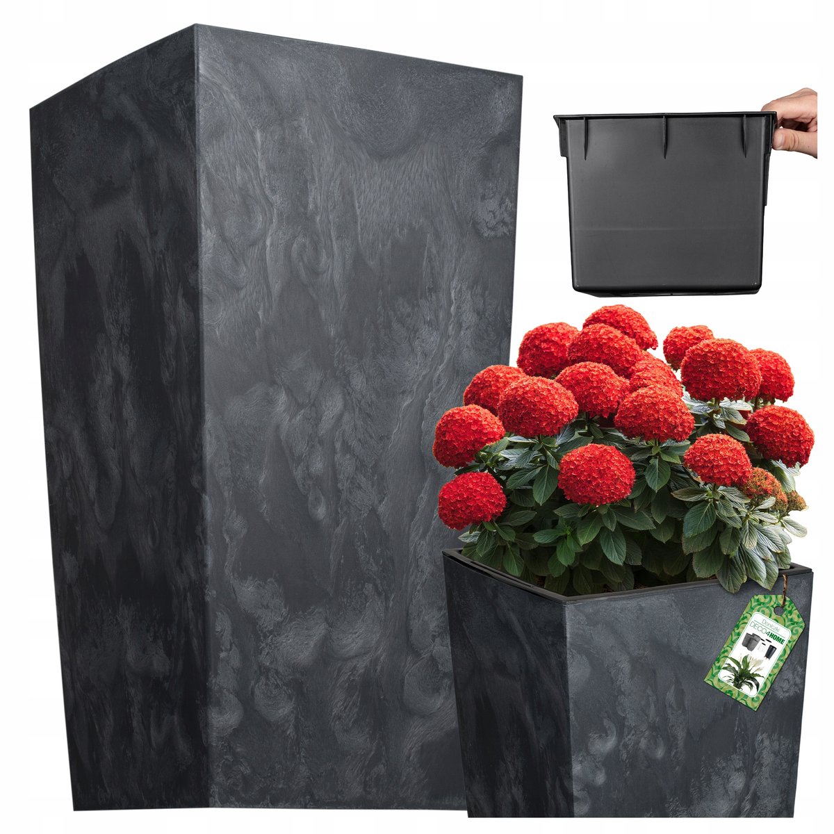 DONICZKA DONICA OGRODOWA EFEKT BETONU ANTRACYT KWIETNIK WYSOKA 37,5CM WKŁAD