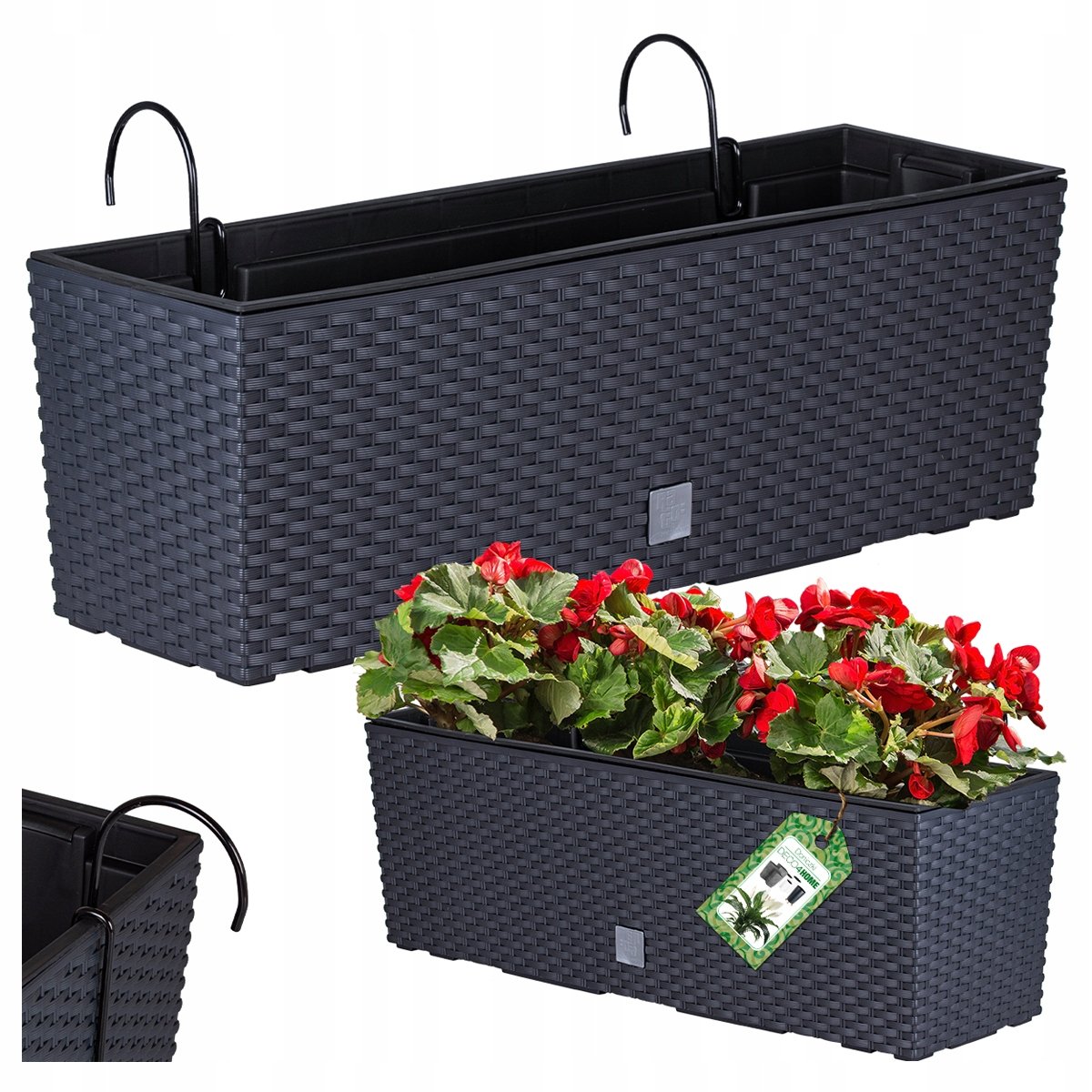DONICZKA BALKONOWA 58cm DONICA SKRZYNKA NA BALUSTRADE Z UCHWYTAMI ANTRACYT