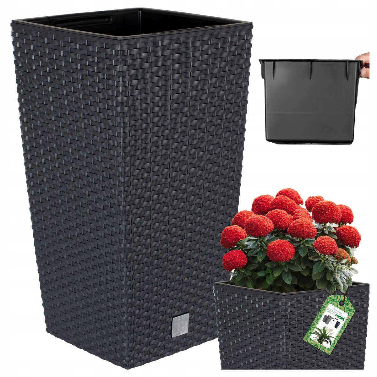 DONICZKA DONICA OGRODOWA TARAS RATTAN KWIETNIK ANTRACYT WYSOKA 37,5CM WKŁAD