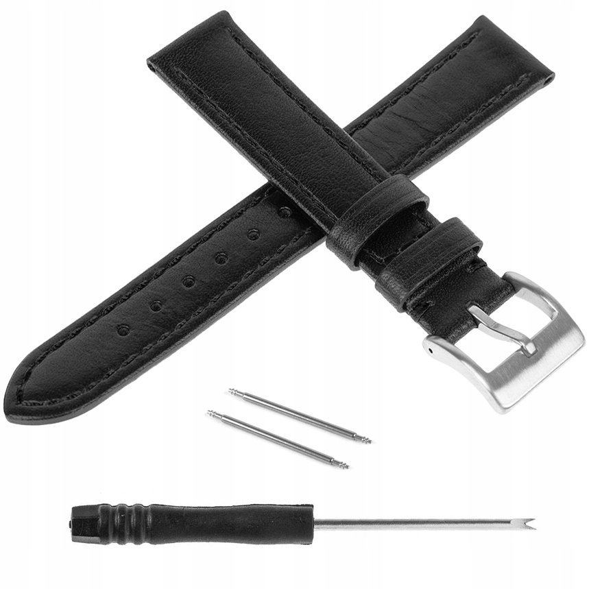 PASEK SKÓRZANY DO ZEGARKA 20MM PREMIUM CZARNY
