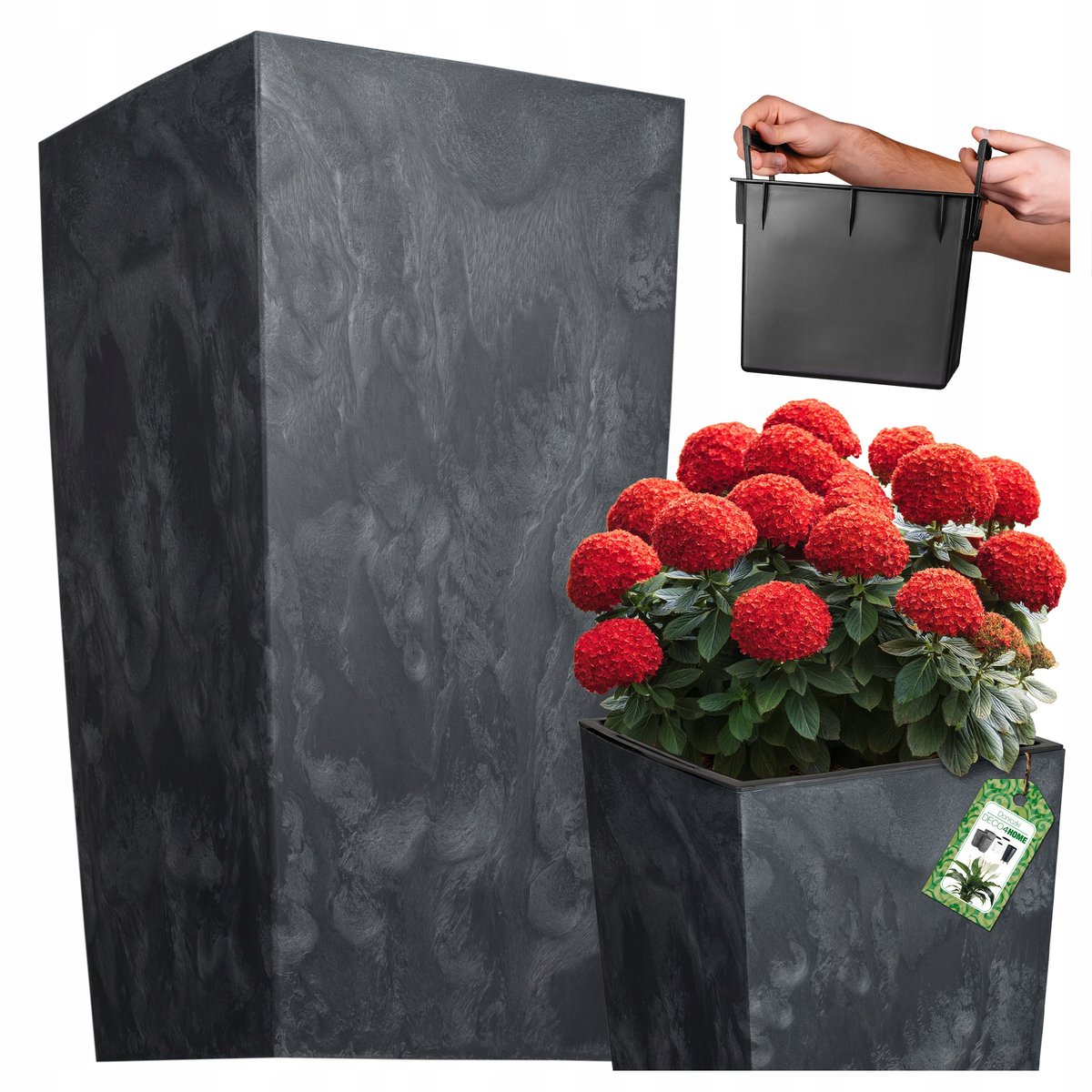 DONICZKA DONICA OGRODOWA EFEKT BETONU ANTRACYT KWIETNIK WYSOKA 45CM WKŁAD